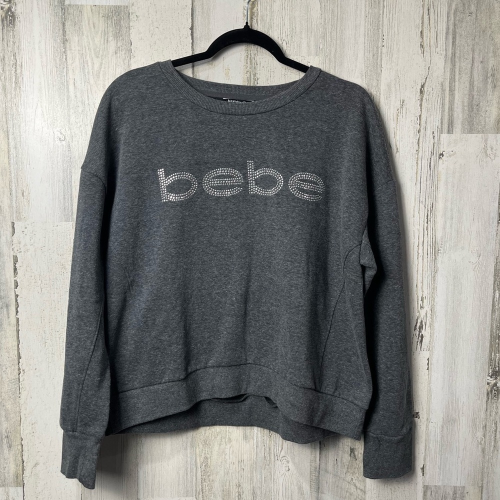 Bebe Sport Logo RHINE-STUD Pullover, color Charcoal Grey,size(1X)